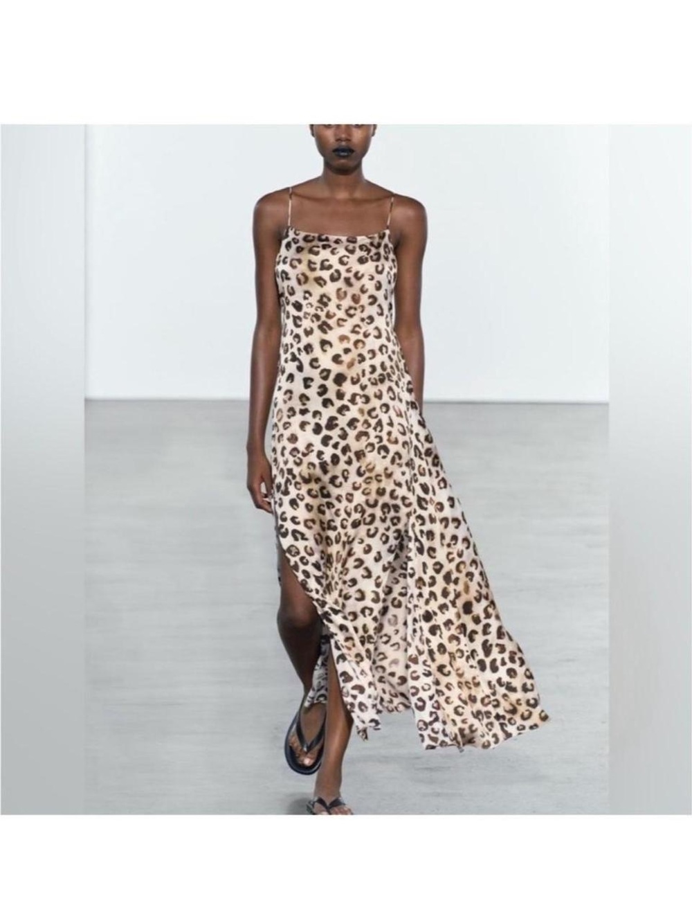 ZARA ZW COLLECTION ANIMAL PRINT SLIP straps DRESS size L